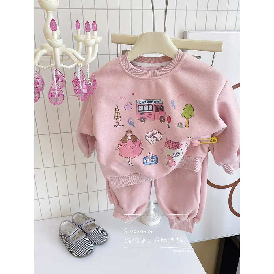 Girls Cartoon Sweatshirt & Pants Set 2025