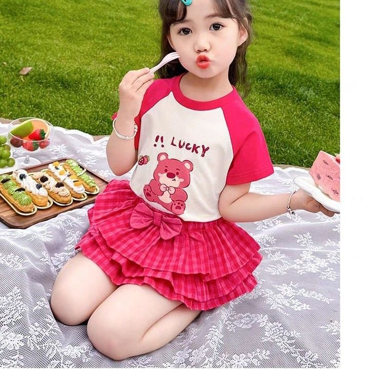 Girls Strawberry Bear Top & Cake Skirt Set 2025