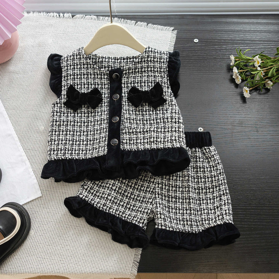 Girls Plaid Vest & Shorts Spring Set 2025