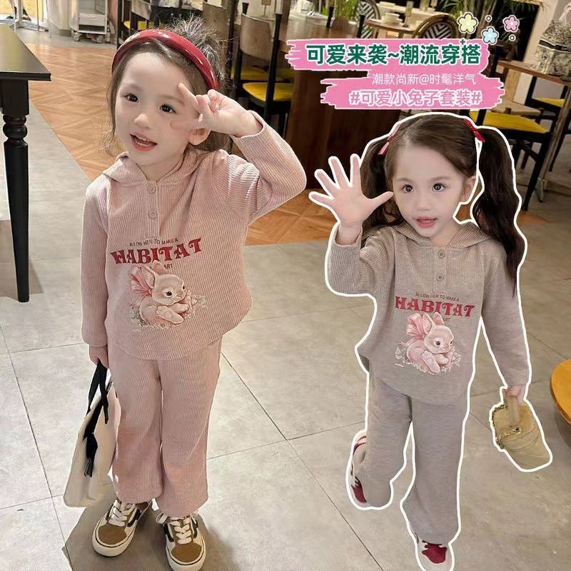 Girls Hooded Rabbit Sweater & Pants Set 2023
