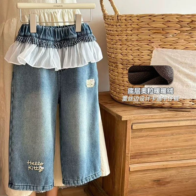 Girls Fleece-Lined Wide-Leg Jeans Winter