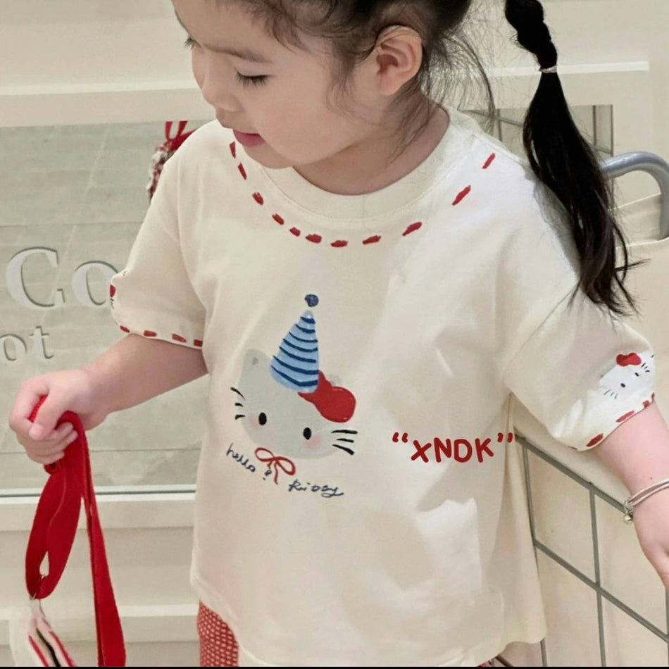 Girls White Cartoon T-Shirt Summer 2025