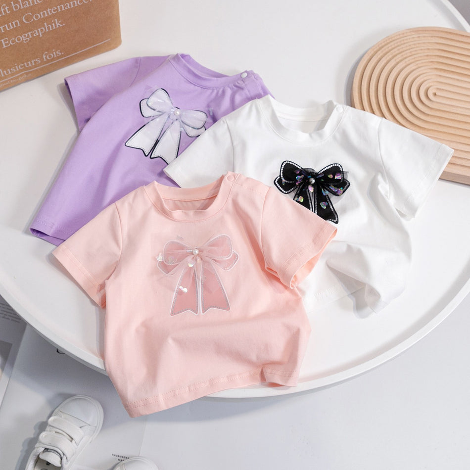 Girls Bow Cotton T-Shirt Summer 2025