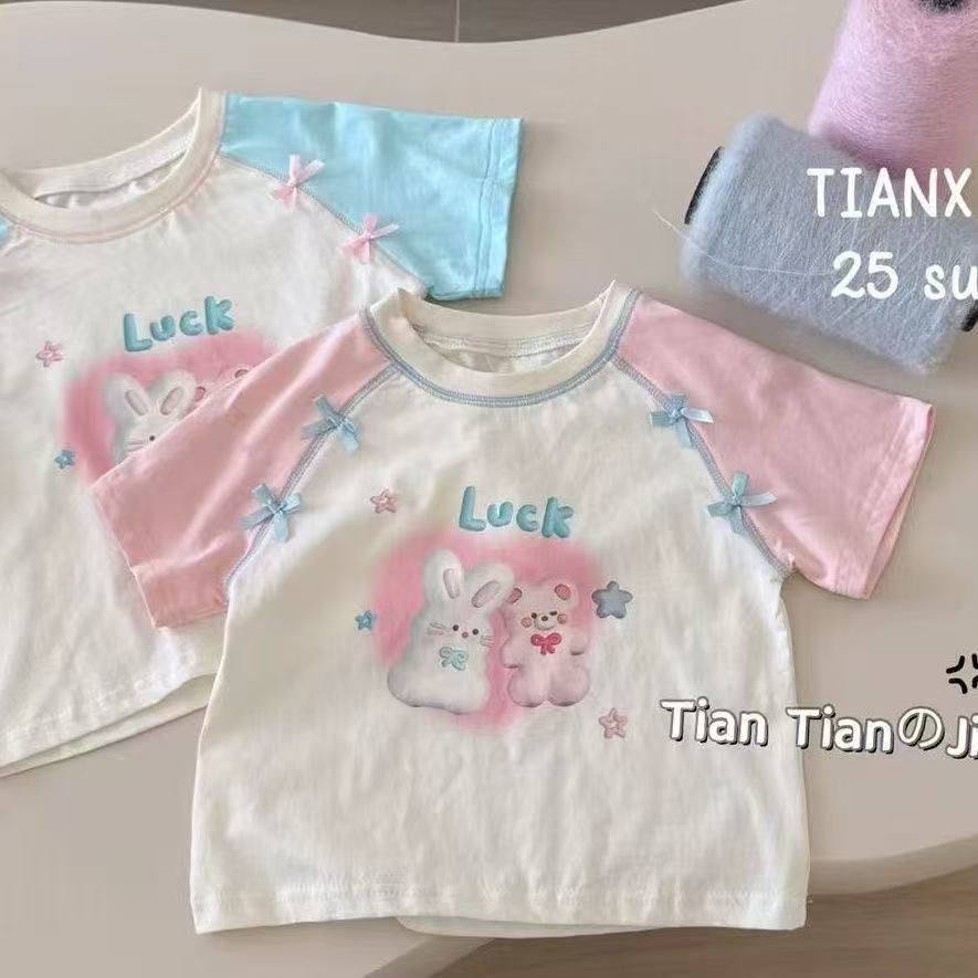 Girls Bow Cotton Short-Sleeve T-Shirt Summer 2025