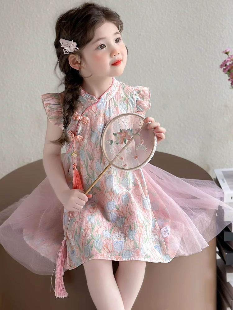 2025 Girls Summer Princess Cheongsam Dress