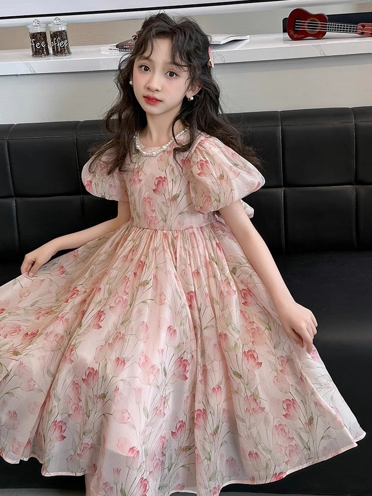 2025 Girls Summer Puff Sleeve Princess Dress
