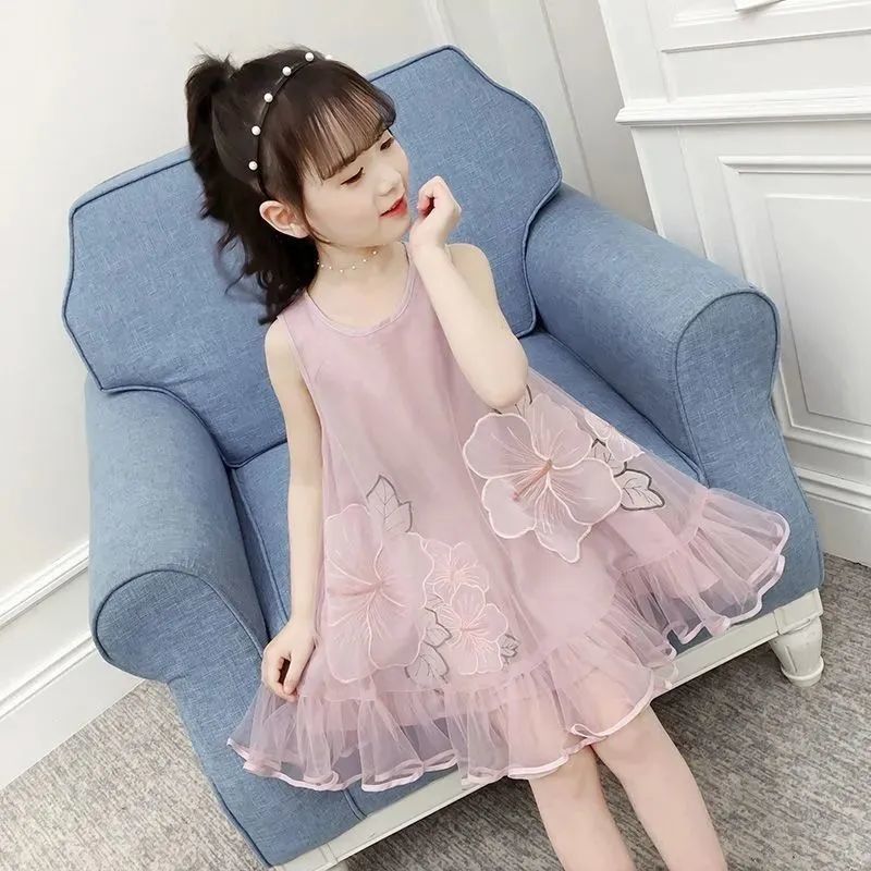 2025 Girls Puffy Gauze Princess Vest Dress