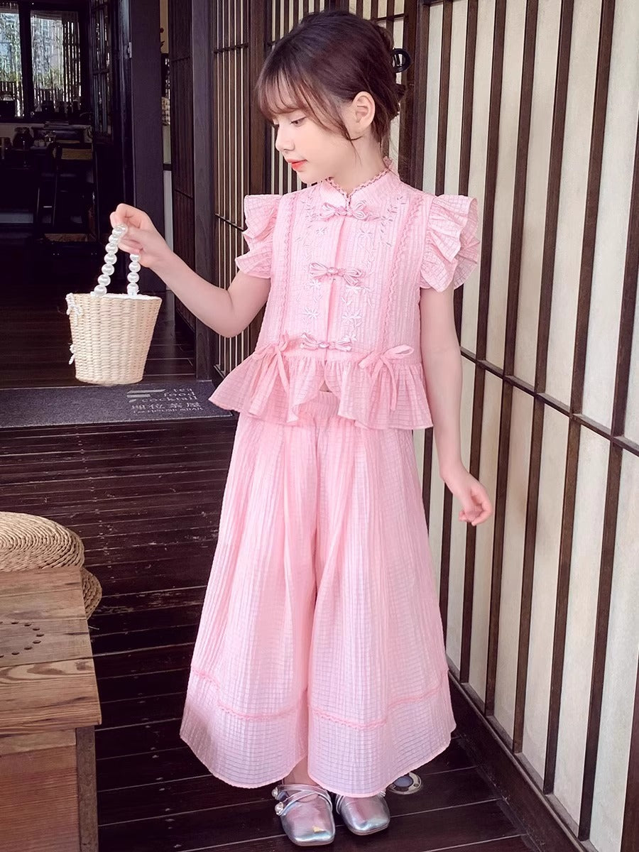 2025 Girls Chinese Style Summer Two-Piece Set