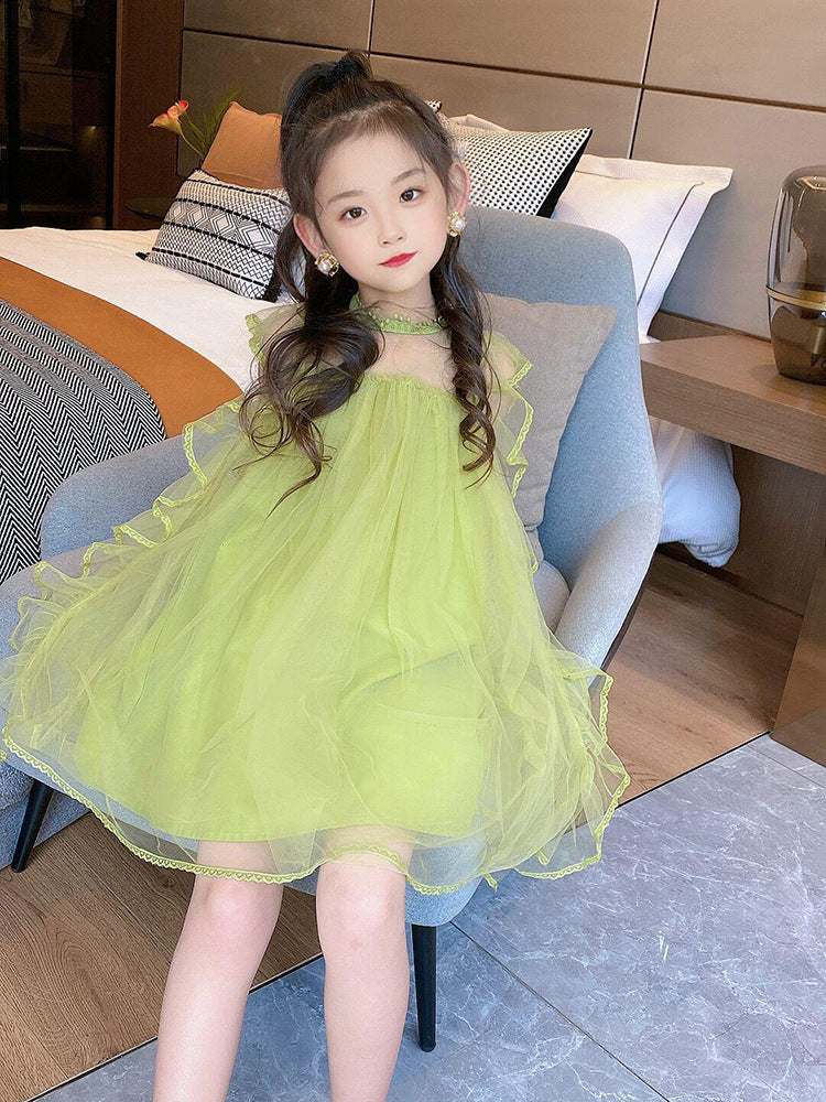 2025 Girls Korean-Style Lace Mesh Princess Dress