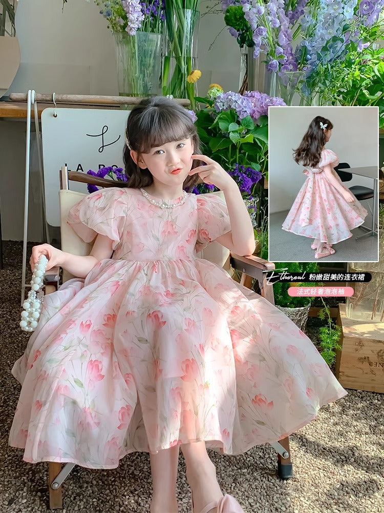 2025 Girls Puff Sleeve Princess Summer Dress