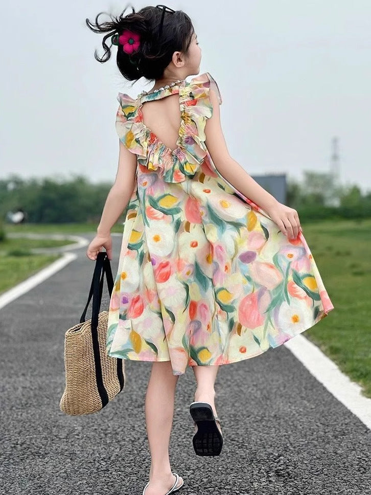 2025 Girls Floral Sling Beach Princess Skirt