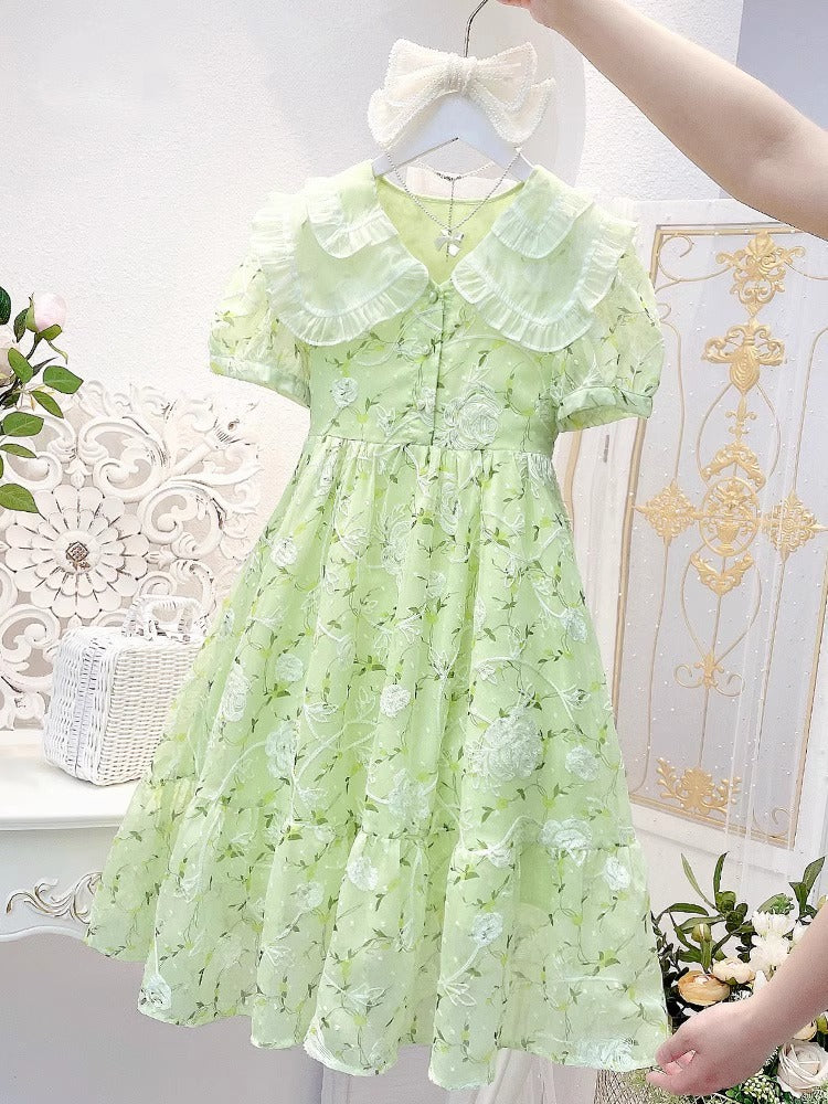 2025 Girls Floral Chiffon Princess Summer Dress