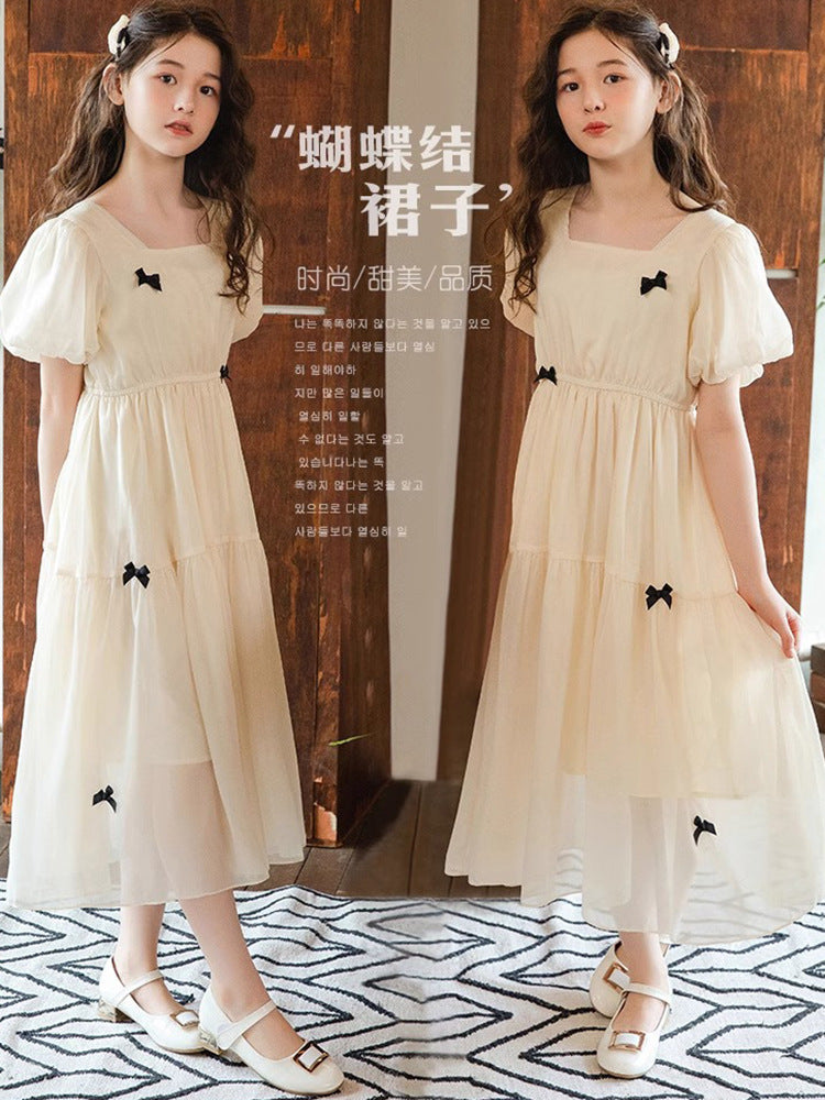 2025 Girls Chiffon Puff Sleeve Princess Dress