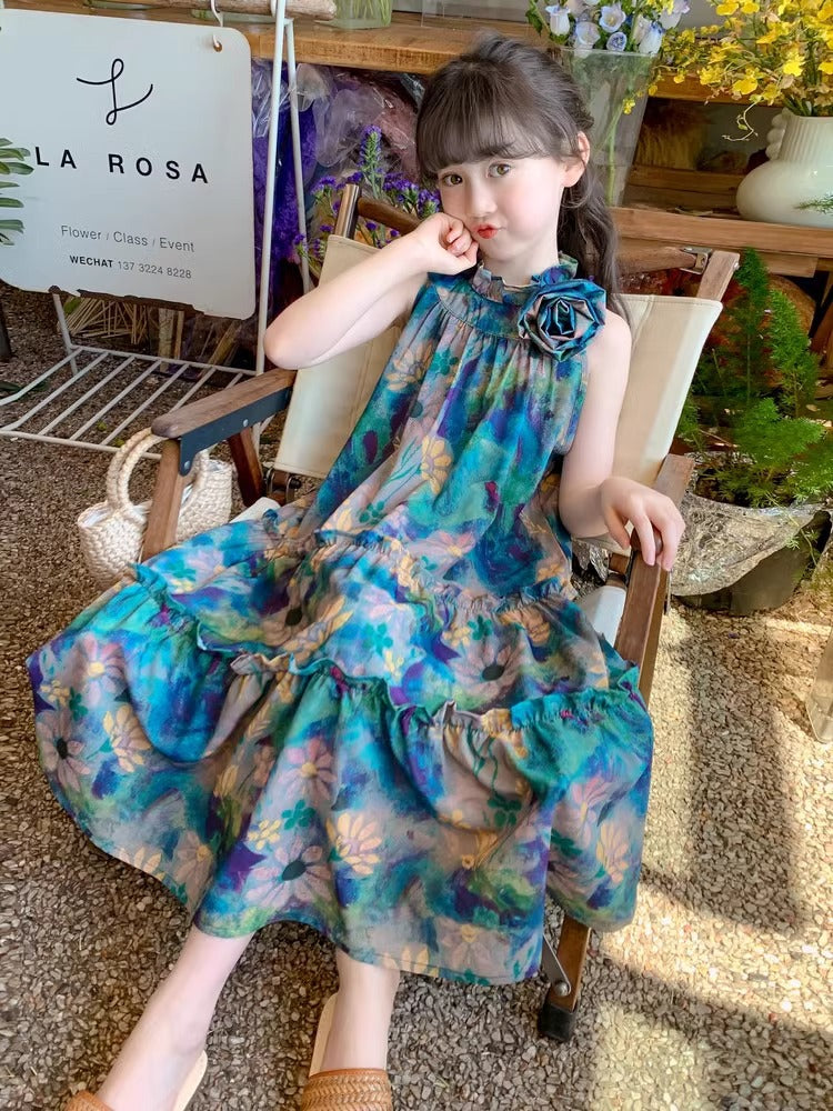 2025 Girls Sleeveless Princess Summer Beach Dress