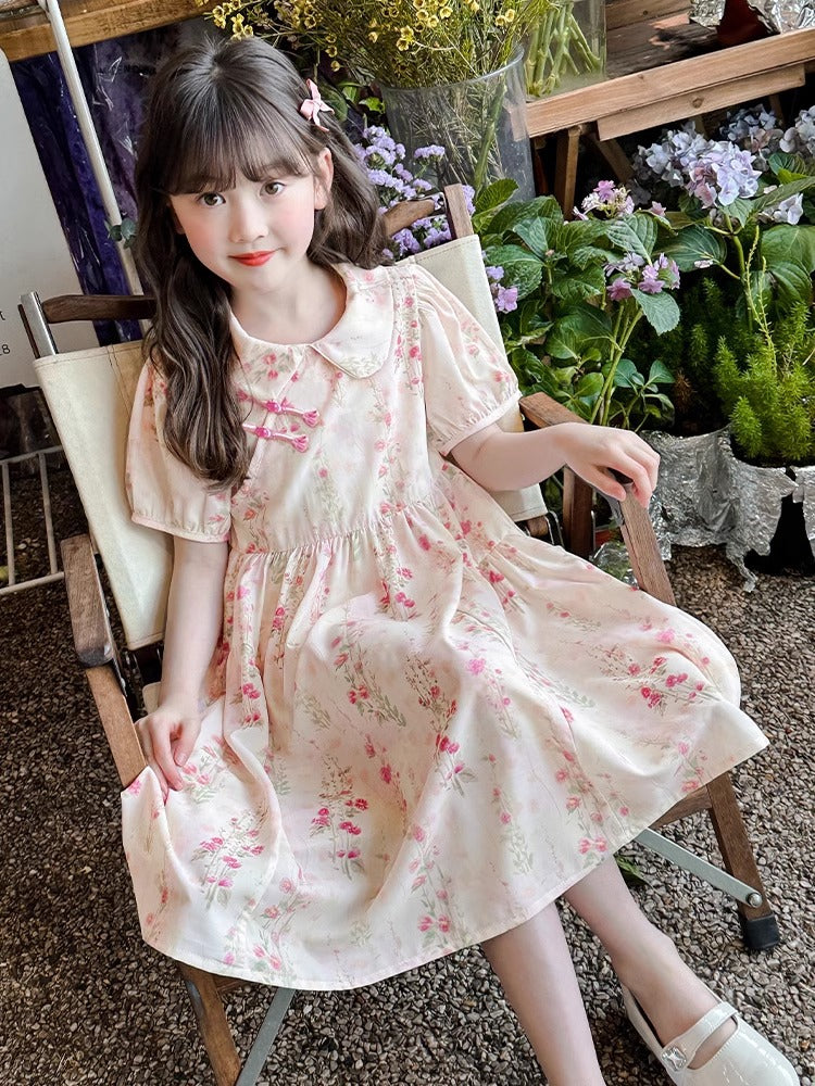 2025 Girls Retro Sweet Floral Princess Summer Dress