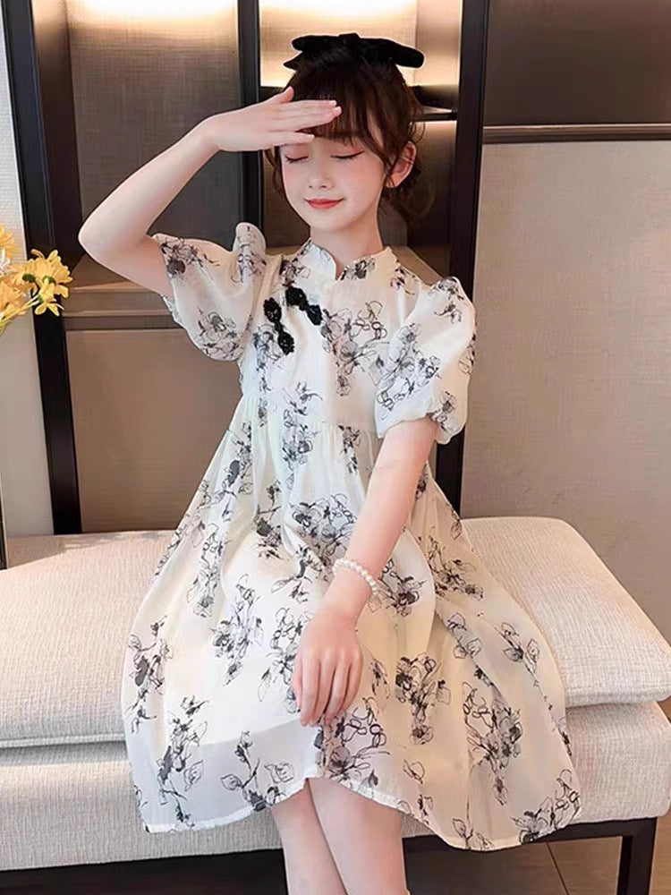 2025 Girls Ink-Style Cheongsam Summer Dress