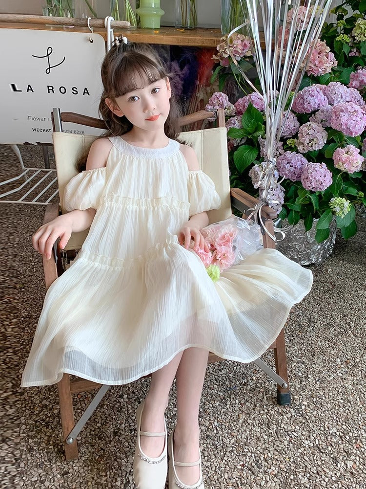 2025 Girls Shoulder Princess Chiffon Summer Dress