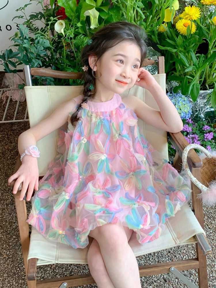 2025 Girls Puffy Gauze Mesh Princess Summer Dress