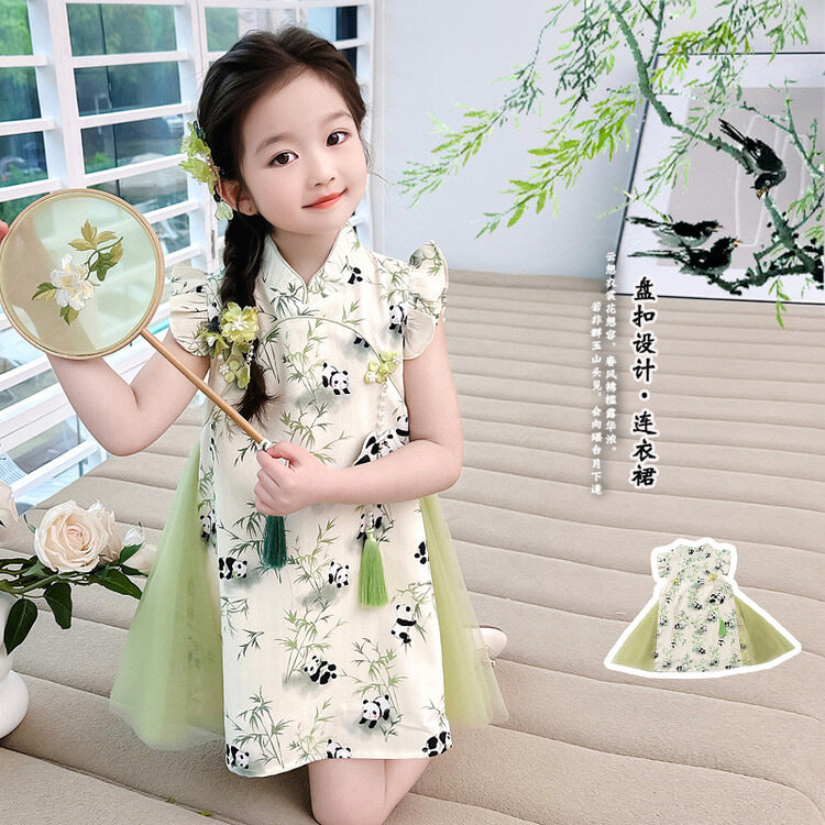 2025 Girls Panda Hanfu Cheongsam Summer Dress
