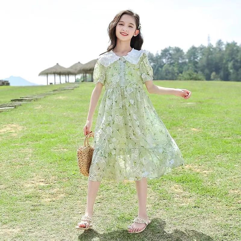 2025 Girls Floral Chiffon Princess Summer Dress