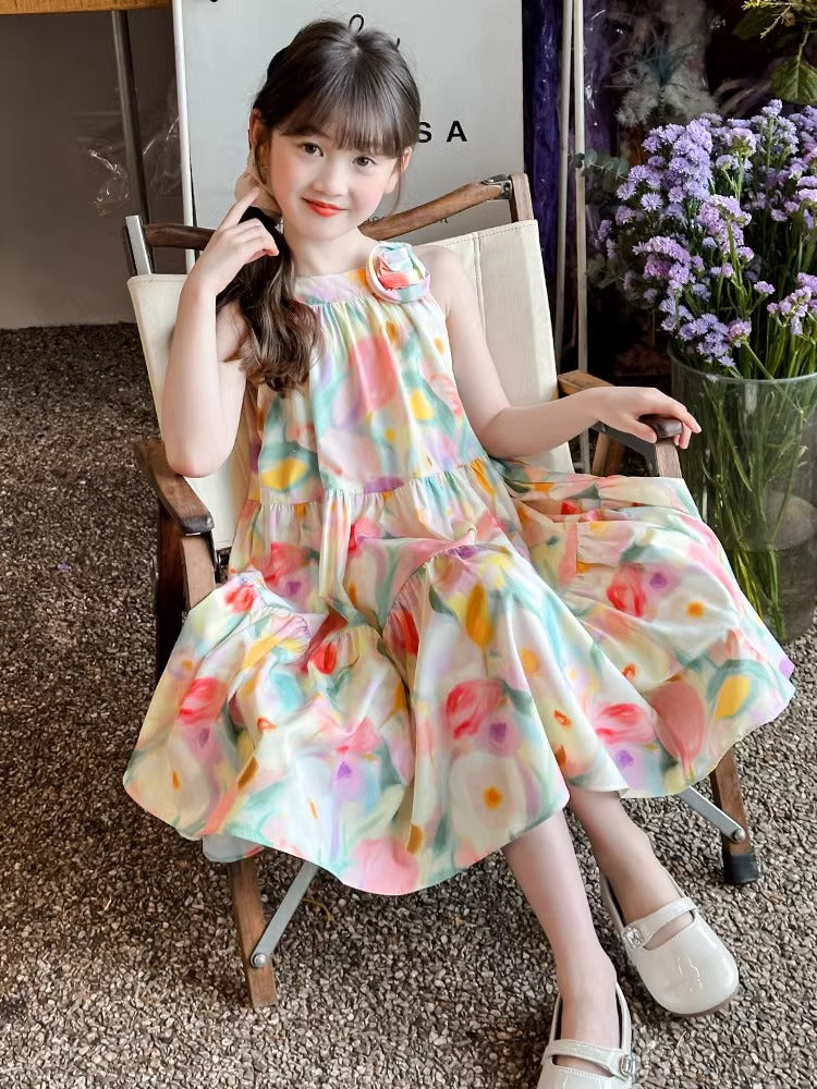 2025 Girls Floral Sling Beach Princess Skirt