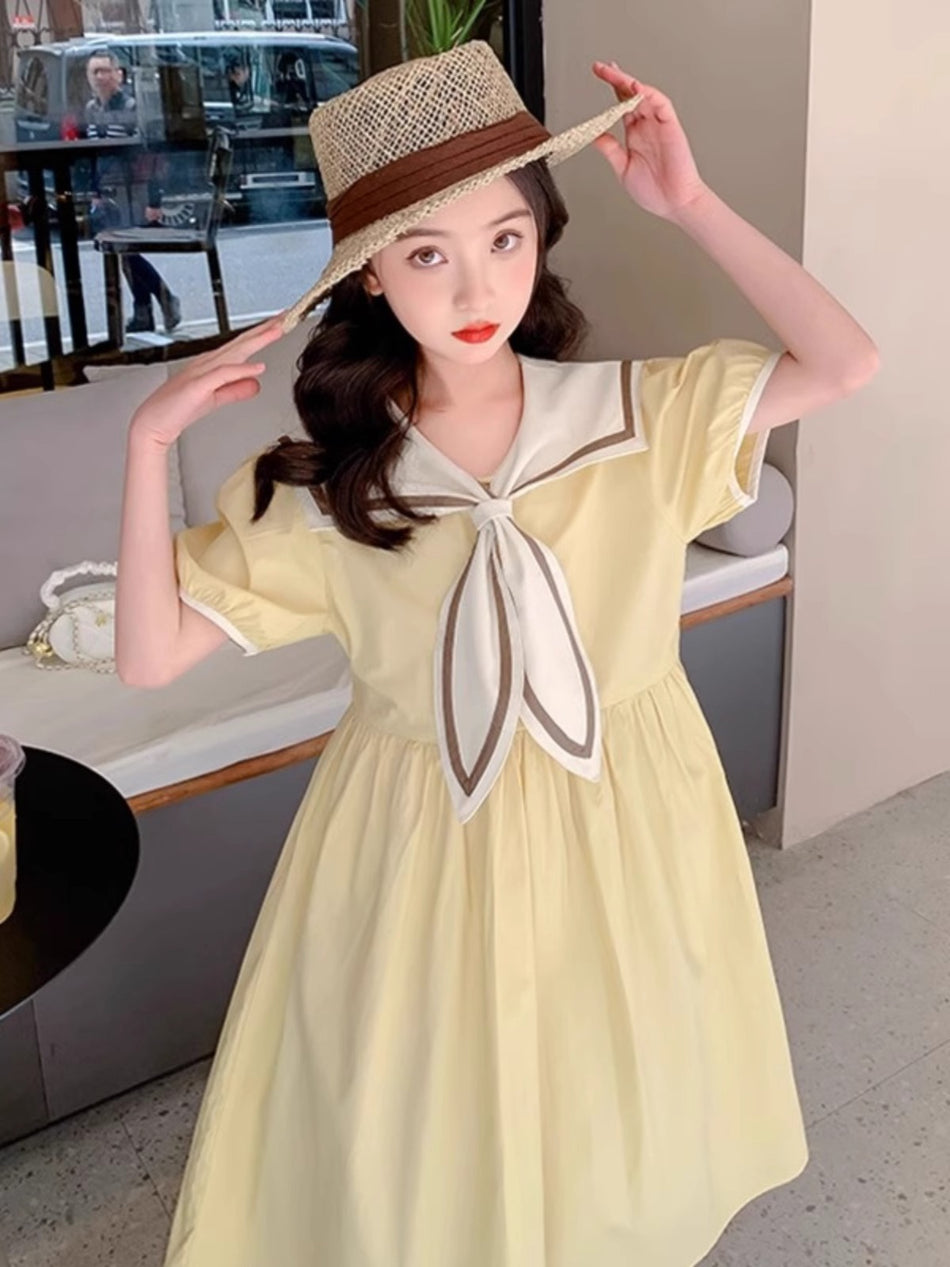 2025 Girls Navy-Style Sweet Summer Dress