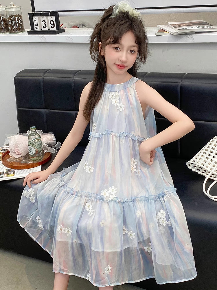 2025 Girls Chiffon Beach Princess Summer Skirt