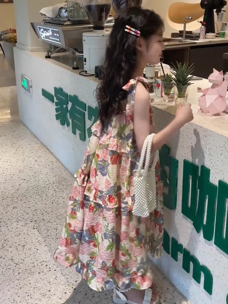 2025 Girls Korean-Style Cotton Sling Princess Dress