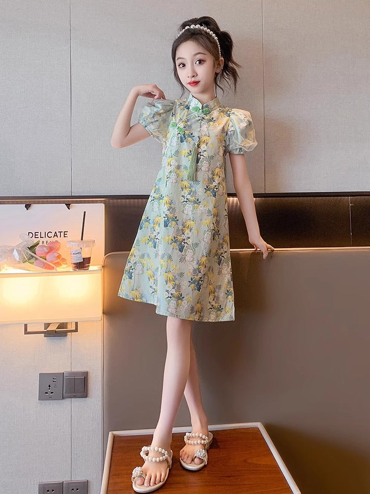 2025 Girls Retro Cheongsam Summer Princess Dress