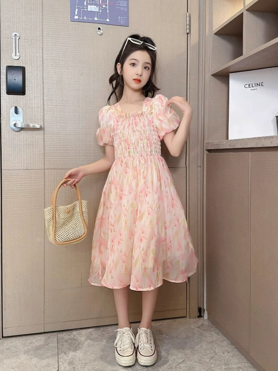 2025 Girls Korean-Style Chiffon Summer Princess Dress