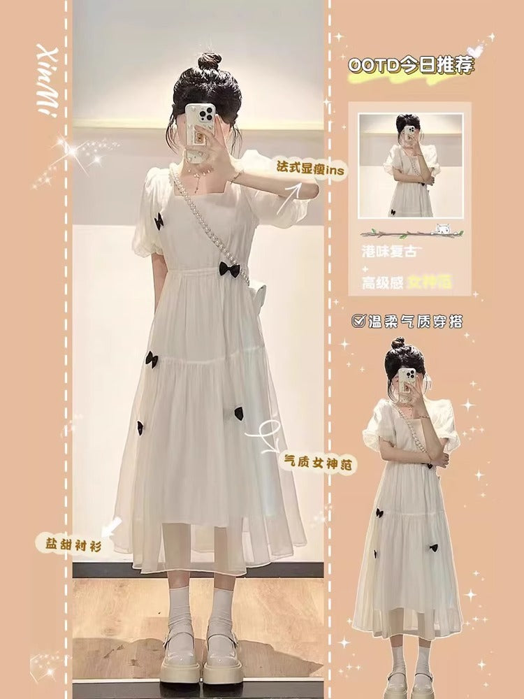 2025 Girls Puff Sleeve Chiffon Princess Beach Dress