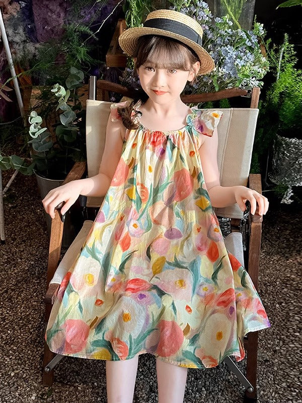 2024 Girls Floral Summer Sleeveless Princess Dress