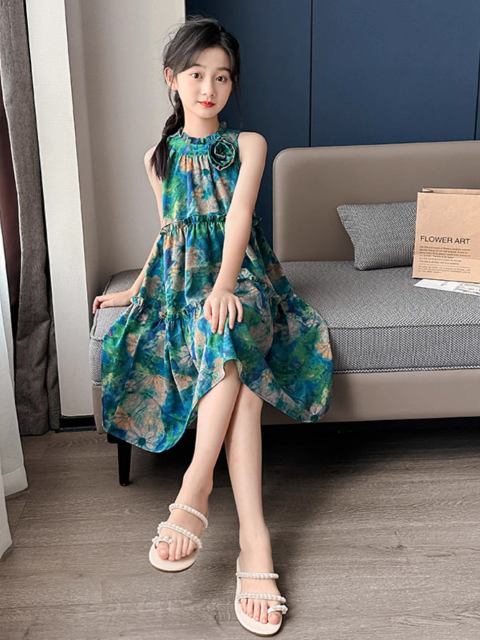 2025 Girls Green Sling Bohemian Summer Skirt