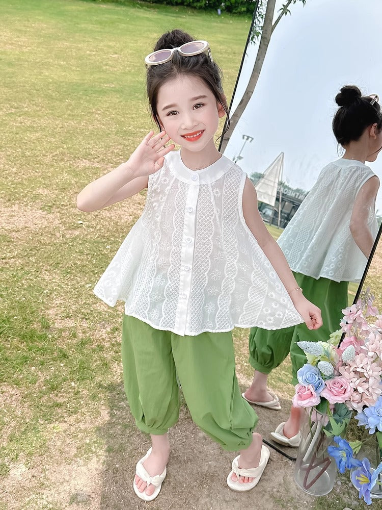 2025 Girls Korean-Style Summer Two-Piece Vest Set