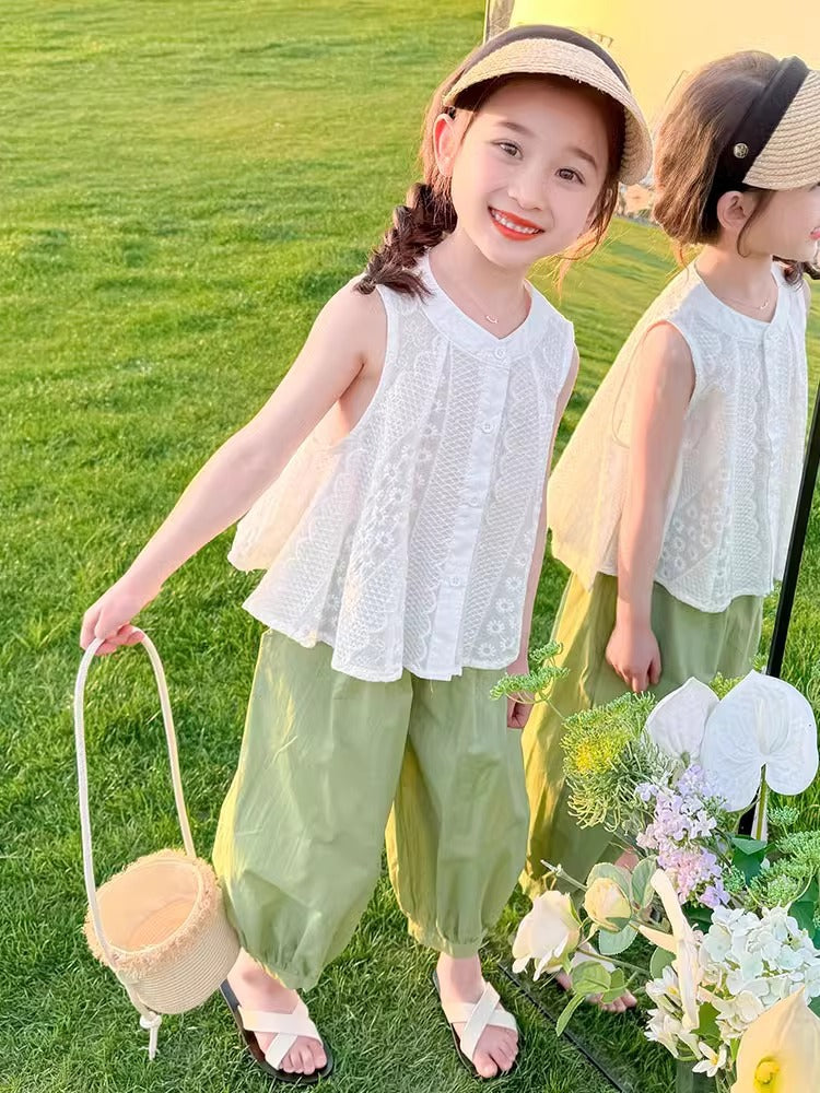 2025 Girls Fashionable Summer Sleeveless Two-Piece Set