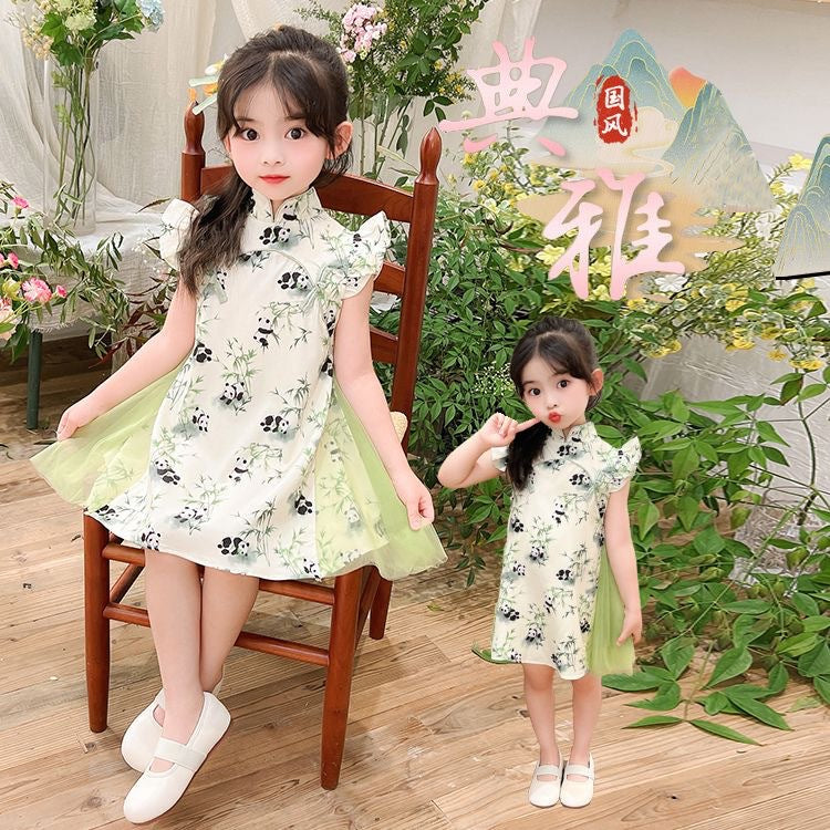 Girls Hanfu Dress Summer Cheongsam Style Dress