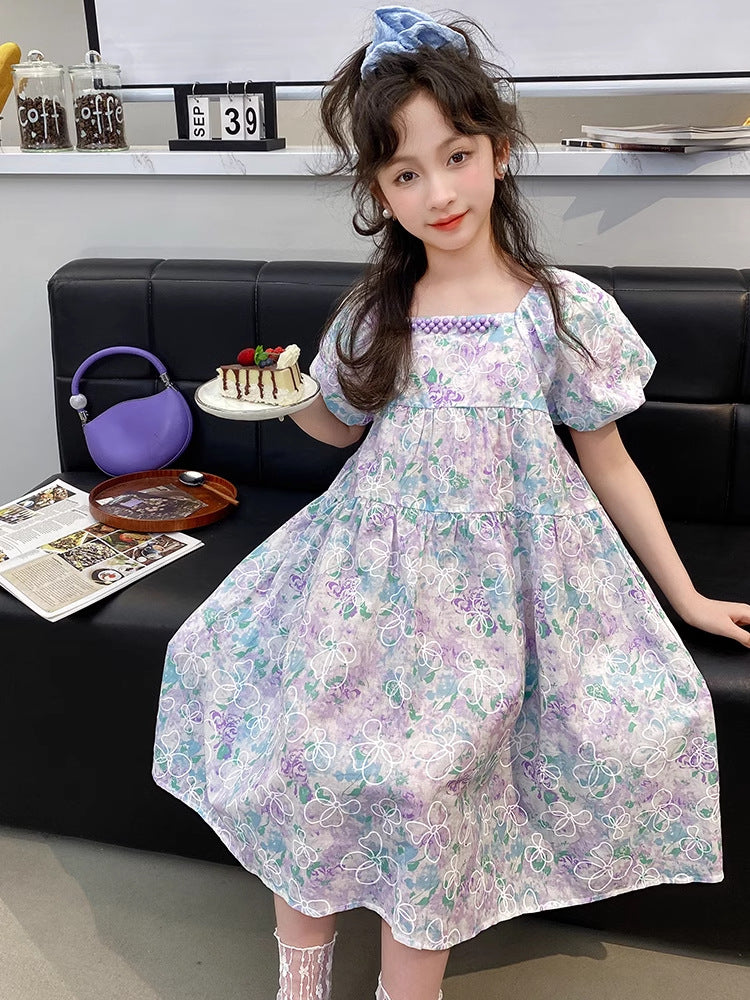 Girls Puff Sleeve Princess Dress 2025 Summer