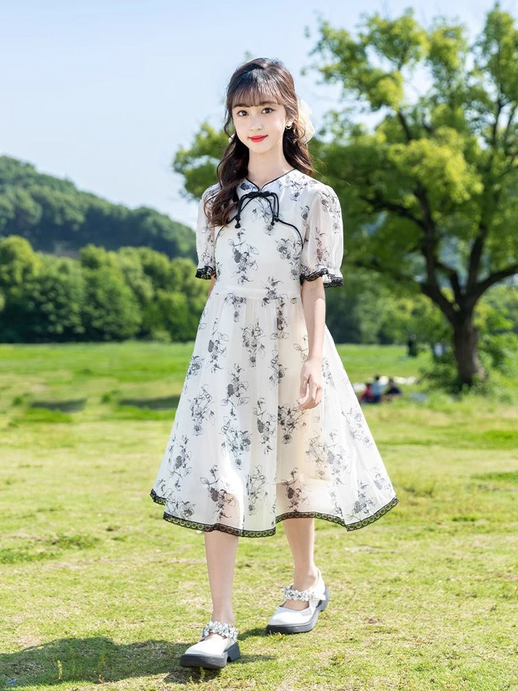 Girls Hanfu Princess Dress 2025 Summer Ink Style