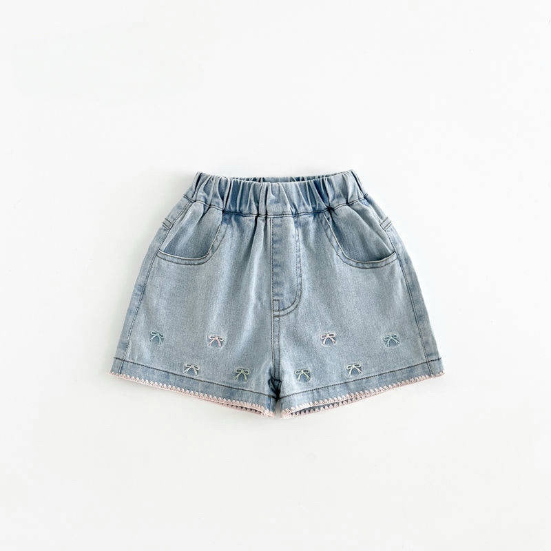 Girls Lace Bow Denim Shorts Korean Style Summer 2025