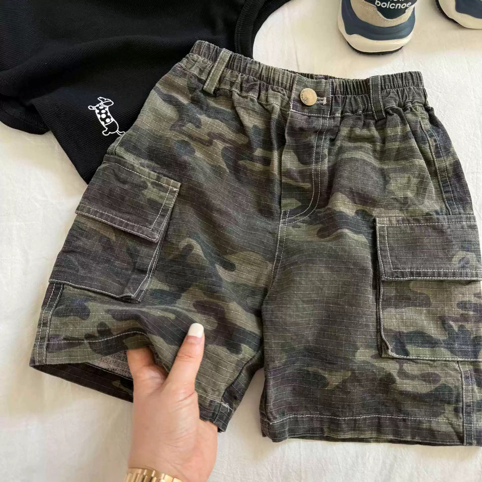 Kids Japanese Cargo Shorts 2025 Camouflage Trendy Wear