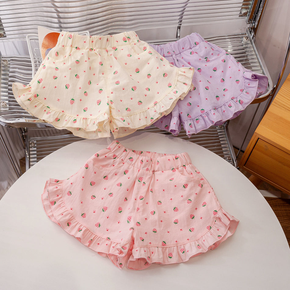 Girls Strawberry Summer Shorts 2025 Trendy Casual Wear