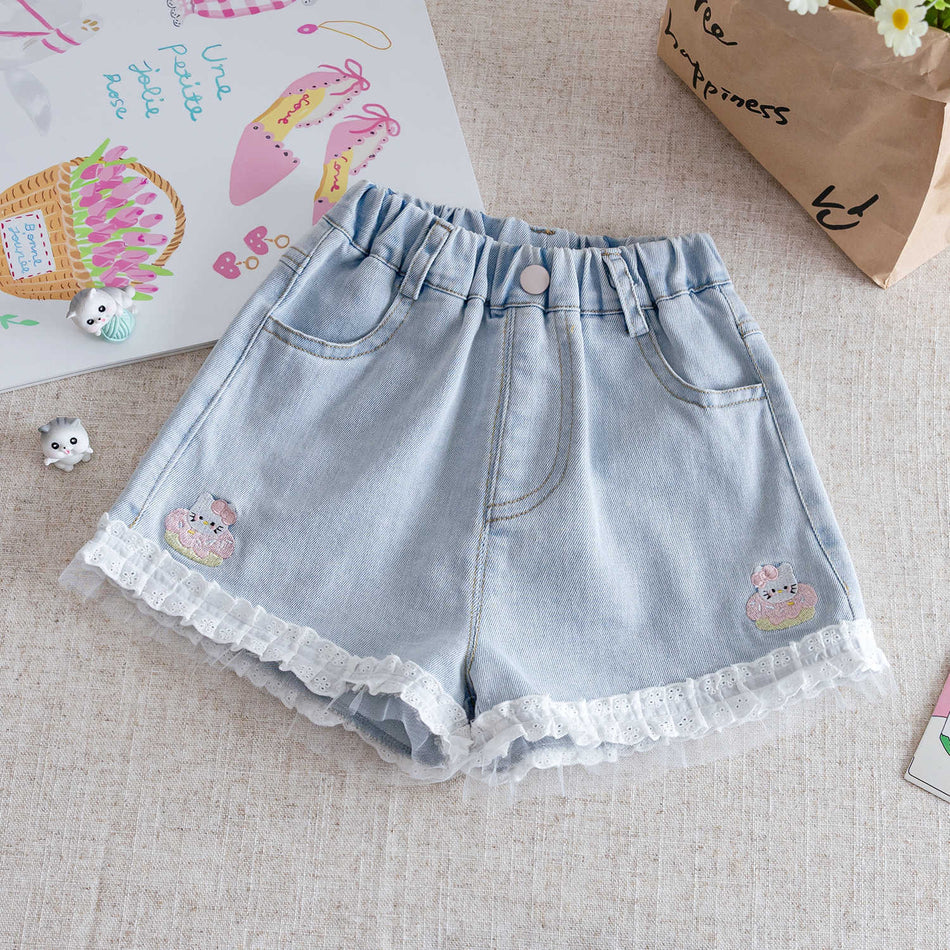 Baby Girls Lace Denim Shorts 2025 Korean Style