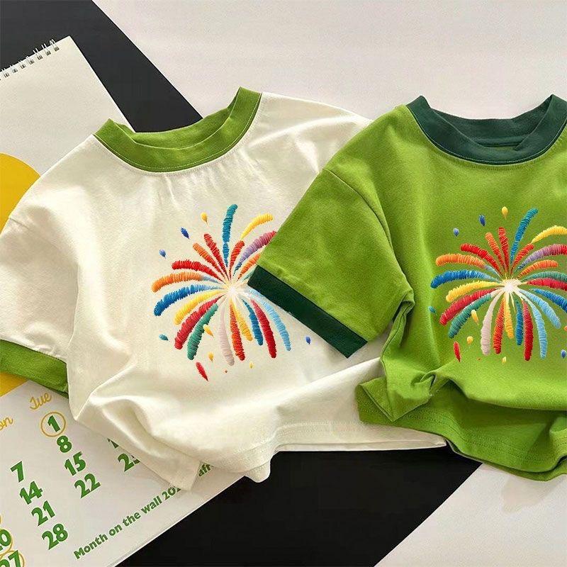 Kids Color-Block Cotton T-Shirt 2026 Cartoon Top
