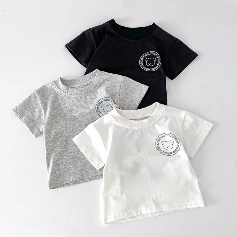 Kids Cotton Cartoon Bear T-Shirt 2026 Summer Top