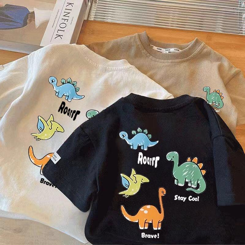 Kids Cotton Dinosaur T-Shirt 2026 Summer Boys Top