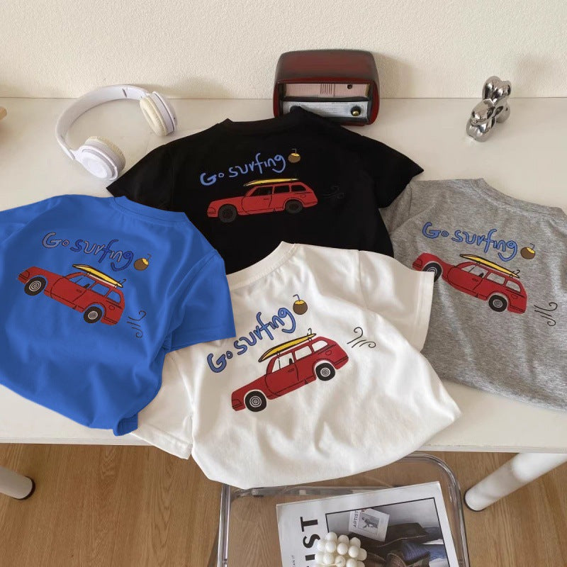 Kids Cotton Cartoon T-Shirt 2026 Summer Round Neck