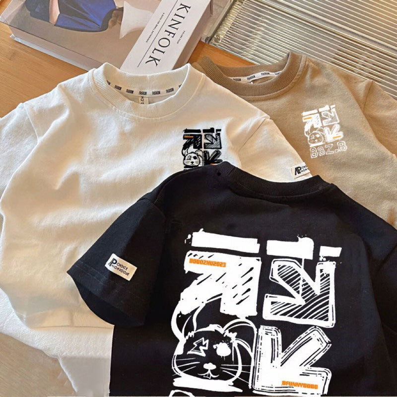 Boys Cotton T-Shirt 2025 Summer Korean Style Top