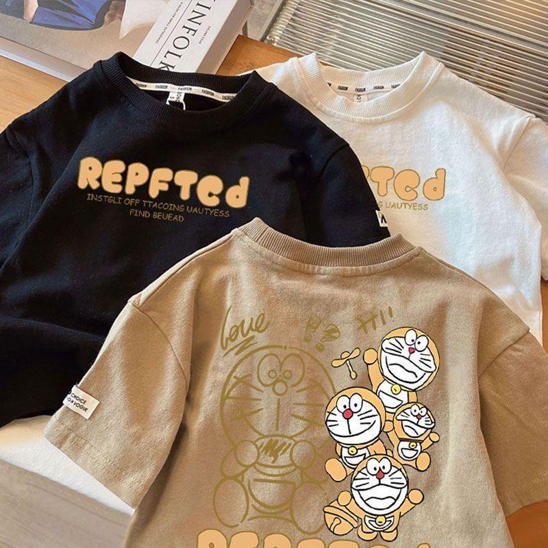 Kids Cotton Doraemon T-Shirt 2026 Korean Style Top