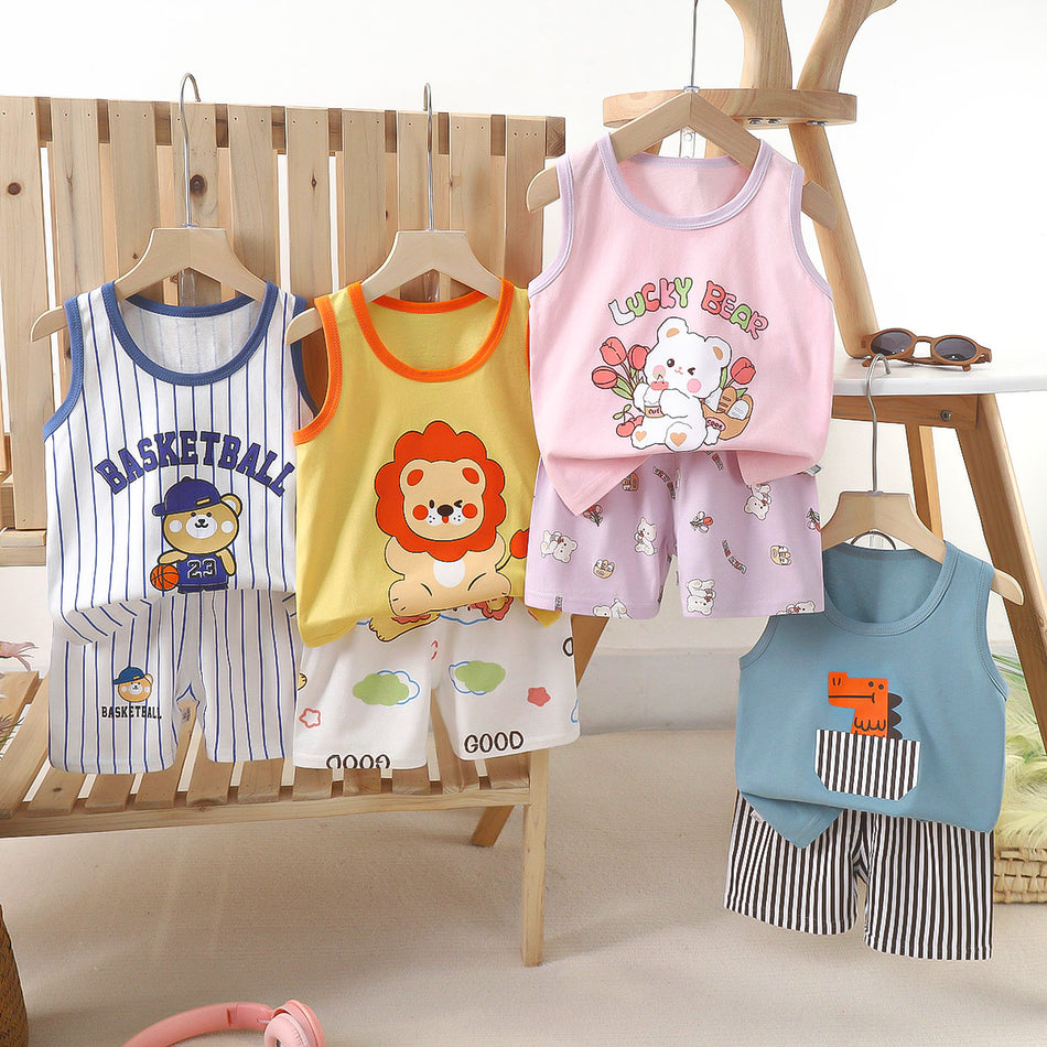 Kids Korean Summer Vest Set 2025 Cotton Two-Piece