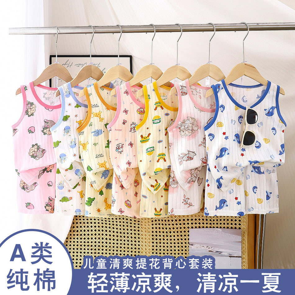Kids Korean Summer Vest Set 2025 Cartoon Two-Piece